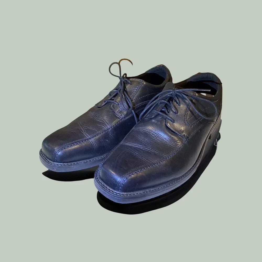 Rockport truTECH Mens Black‎ Leather Square Toe Lace Up Oxford Dress Shoes
